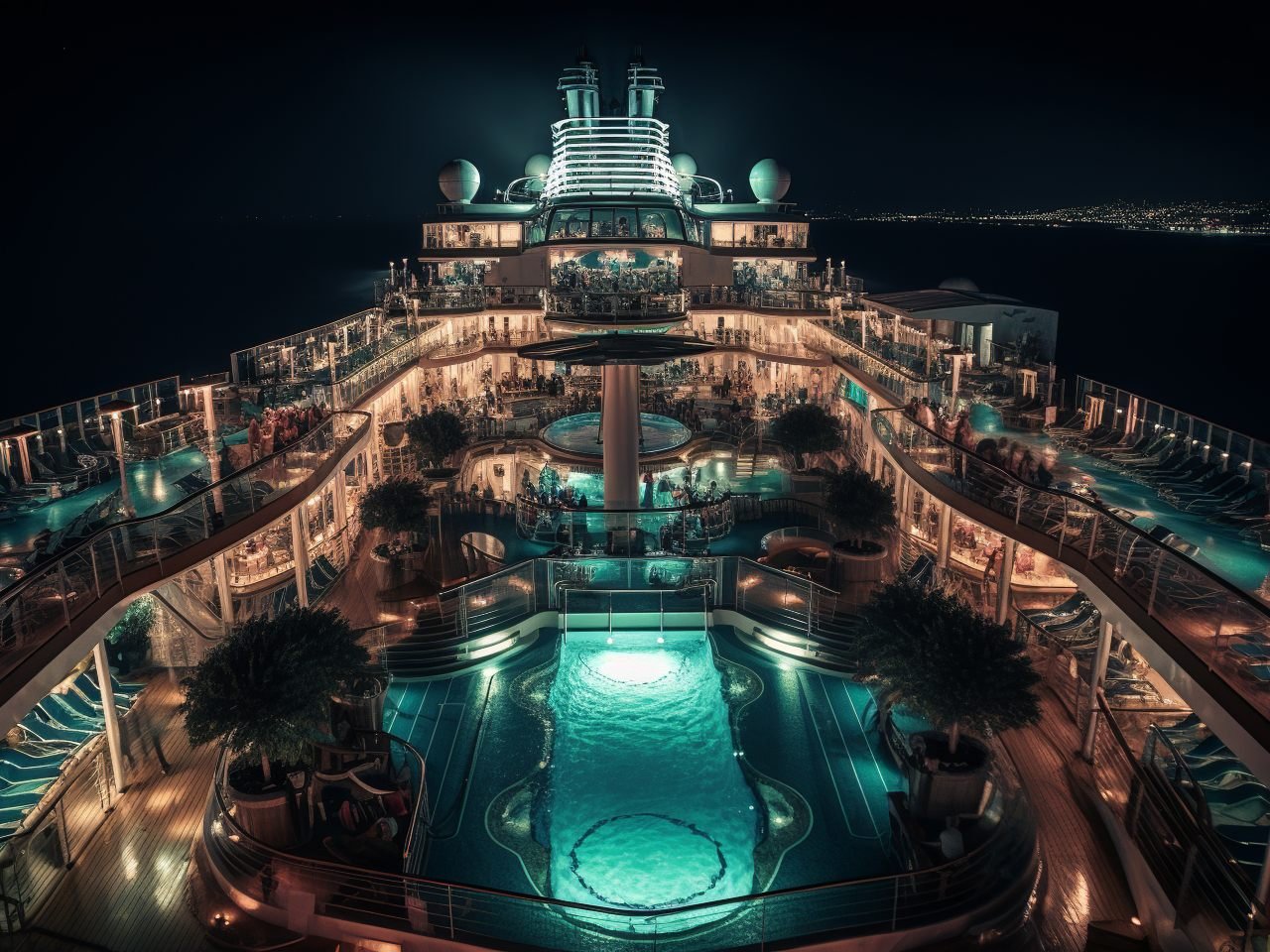 Digital transformation in cruise: Data and the customer journey (Close up aerial view of a ship)